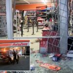 Policiais na loja de zona de autotero.