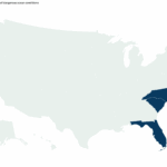 Mapa mostra 3 estados onde as pessoas alertaram sobre as condições do oceano perigoso