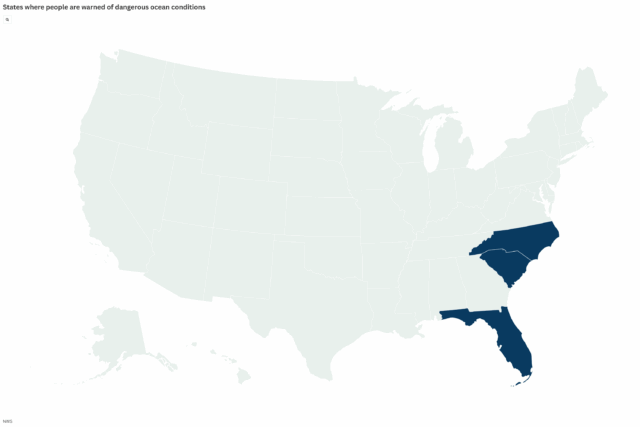 Mapa mostra 3 estados onde as pessoas alertaram sobre as condições do oceano perigoso

