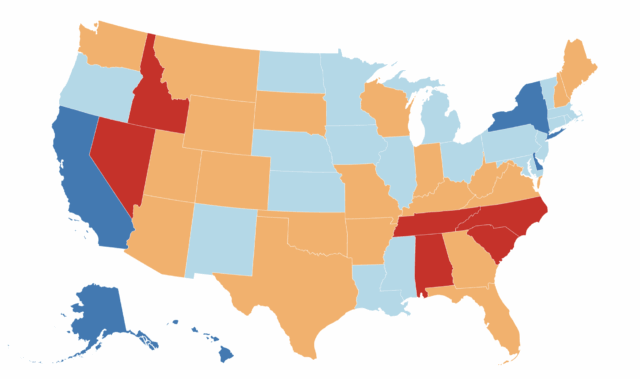 Mapa mostra que os Estados dos EUA se mudaram de e para

