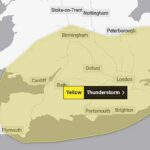Met Office Yellow Thunderstorm Aviso estará ativo de 9 a 18 amanhã