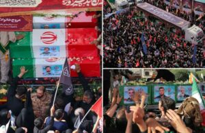 Multidões iranianas cantam “Death to America, Israel” durante um funeral para os melhores comandantes, os cientistas mortos em greves israelenses Multidões iranianas cantam "Death to America, Israel" durante um funeral para os melhores comandantes, os cientistas mortos em greves israelenses