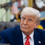 O presidente Donald Trump reage quando Elon Musk fala na Casa Branca