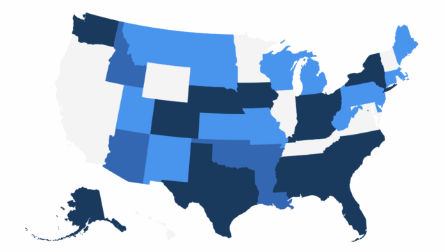 O mapa mostra os estados que isentam o ancião do ancião do pagamento pela propriedade

