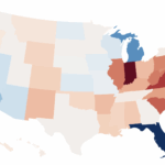 O mapa mostra os preços do gás reunidos nos Estados Unidos