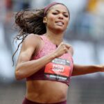 O medalhista de ouro Gabby Thomas perseguiu na pista do Grand Slam