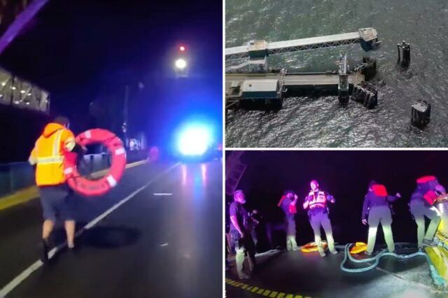 O motorista sem conta apresenta um mini Cooper da Ferry Dock em Puget Sound durante uma rápida perseguição policial, matando 2 passageiros

