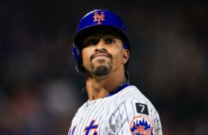 O que Francisco Lindor meta culpa a crise deteriorada Francisco Lindor #12 de New York Metts.