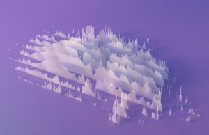 Por que as startups de IA estão controlando as informações com as próprias mãos Digital generated image of abstract cloud / data visualization on purple background.