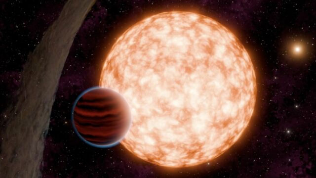Um artista representando uma exoplaneta com uma cauda do tipo cometa