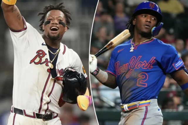 Ronald Acuña comemora depois de vencer Braves por 5-4, 10 turnos sobre Mets em 17 de junho de 2025.