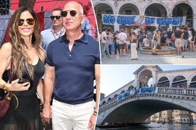 Os planos de casamento de Jeff Bezos e Lauren Sánchez defendem casais entre protestos em Veneza

