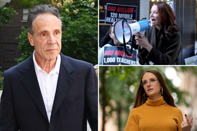 Andrew Cuomo fala em uma festa noturna com suas filhas e filho - -nela.