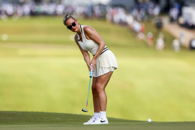 Paige Spiraca revela porque o vestido de menu é mais sobre o campo de golfe

