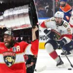 O jogador da Florida Panthers levanta a Copa de Stanley.