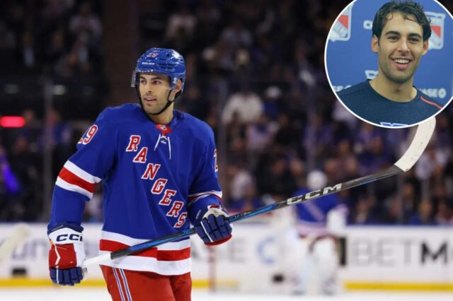 New York Rangers Matthew Robertson #29 jogador no gelo.