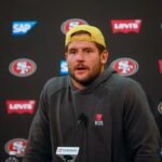 Nick Bosa (97) de San Francisco 49ers fala durante uma conferência de imprensa no estádio Levi's em Santa Clara, Califórnia, na quarta -feira, 4 de junho de 2025 (Shae Hammond/Bay Area News Group)