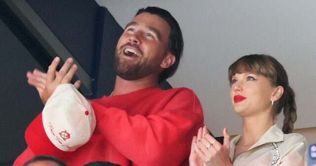 Travis Kelce e Taylor Swift no Edmonton Oilers e no Florida Panthers Game of the Stanley 2025 Cup final na Amrant Bank Arena em 12 de junho de 2025 em Sunrise, Flórida.