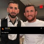 A reação dos fãs a Ilia Topuria conhece Merab Dvalishvili. (Captura de tela cortesia: @UFC em x)