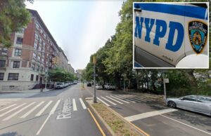 Um homem com uma faca morre por momentos depois que ele foi perseguido por uma polícia de Nova York para beber álcool em Nova York: Polícia Riverside Drive e o cruzamento da 137th Street.