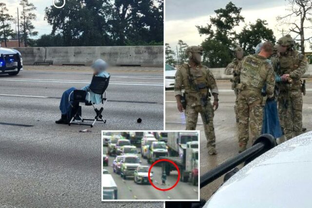 Uma mulher, 64 anos, estava sentada em uma cadeira em um gramado em uma rodovia movimentada no Texas durante uma hora de trabalho policial

