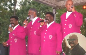 Walter Scott Jr., Membro Fundador R&B Group “The Whispers”, morto em 81 após a Batalha do Câncer Quatro homens em ternos rosa combinando cantando em microfones.