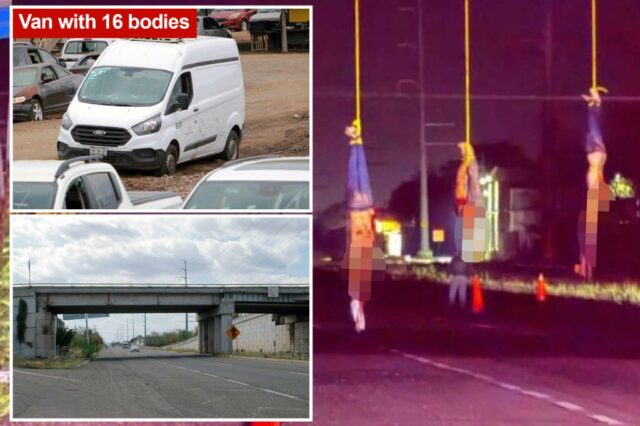 20 corpos - incluindo quatro pendurados da ponte perto do saco plástico de cabeças humanas - encontradas no México

