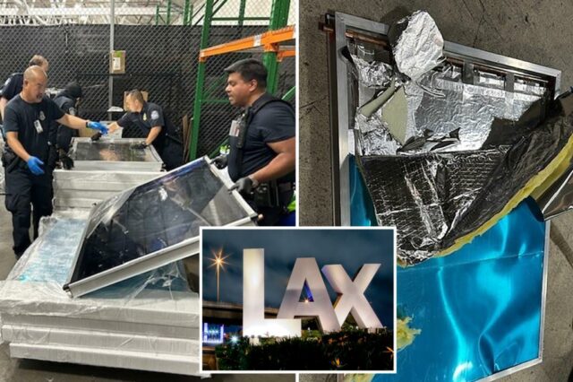 300 libras de métodos escondidos em painéis solares confiscados por LAX por uma patrulha de fronteira

