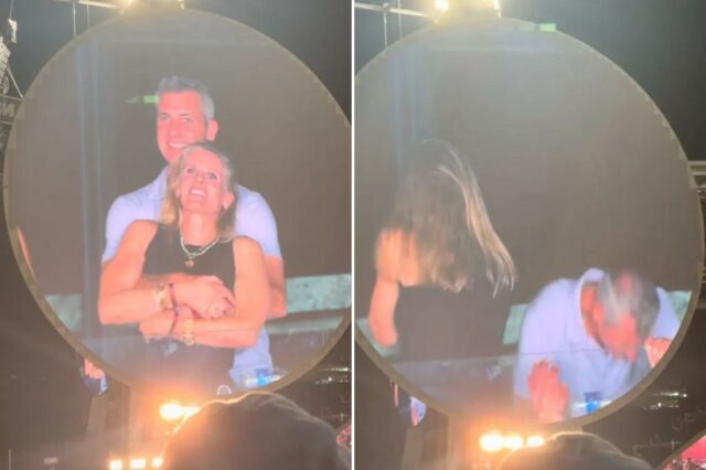 O par mostrado na tela grande no concerto do Coldplay.