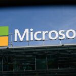 Microsoft signage is being pictured in Warsaw, Poland, on June 26, 2024.