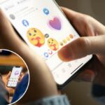 Uma pessoa que usa um smartphone para escolher emoji nas mídias sociais.