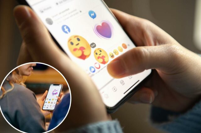 Uma pessoa que usa um smartphone para escolher emoji nas mídias sociais.