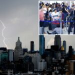 A parada de terras estimulada por uma tempestade tropical causa o caos de viagens em aeroportos ao longo da costa leste - incluindo JFK e LGA