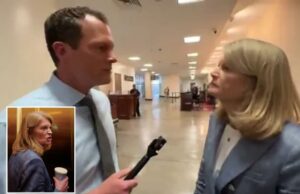 A senadora Lisa Murkowski está silenciosamente olhando para o repórter da NBC, perguntando sobre sua “ótima bela conta” A senadora Lisa Murkowski está silenciosamente olhando para o repórter da NBC, perguntando sobre sua "ótima bela conta"