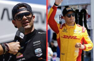 “Ainda matematicamente possível”: Pato O’Ward esclarece Alex Palou pelo título de 2025 IndyCar. Colton Herta (L), Alex Palou, Christian Lundarard (R) NTT IndyCar Series Java House Montery Grand Prix - Fonte: Gety