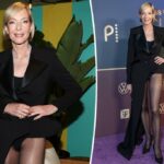 Allison Janney mostra pernas longas em uma visão constante dos prêmios de cultura culturistas florestais
