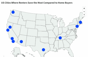 Aluguel vs compra: a cidade dos EUA, onde o aluguel salva mais Mapa de visualização
