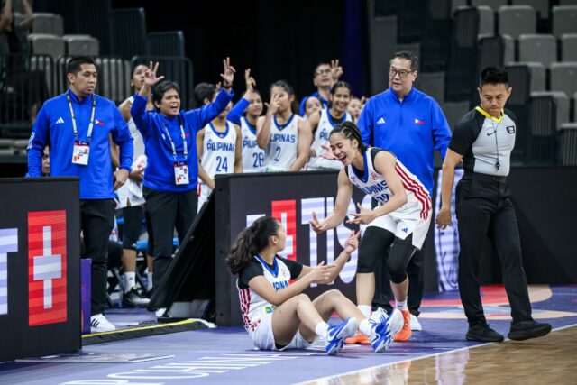 2025 Mulheres Gilas Pilipinas contra a Nova Zelândia durante a fase de qualificação da FIBA Asia Cup.
