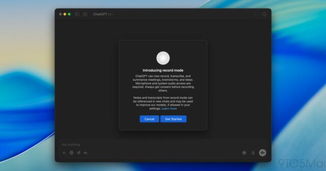 Chatgpt for Mac lança o modo de gravação para assinantes Plus

