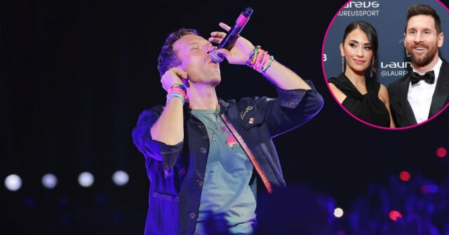Chris Martin canta para a esposa de Lionel Messi, Antonella Roccuzzo