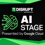 TechCrunch Disrupt 2025 AI estágio com logotipo e nuvem branca do Google