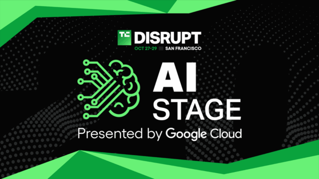 TechCrunch Disrupt 2025 AI estágio com logotipo e nuvem branca do Google