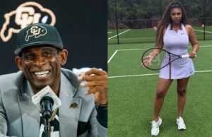 Deionra Sanders, filha do treinador Prime, captura esferas oculares com elegante roupa de tênis durante sua última cooperação com a gigante da moda March Madness Logo
