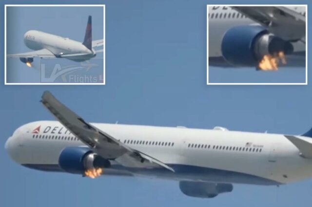 Delta Boeing 767 O motor explode com a chama após o início do aeroporto de Lax: Vídeo 

