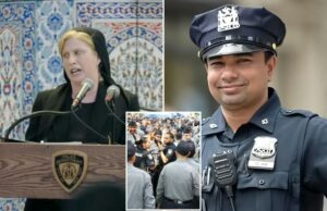 Didarul Islam foi promovido à primeira classe de detetive pelo comissário NYPD Jessica Tisch no funeral Didarul Islam foi promovido à primeira classe de detetive pelo comissário NYPD Jessica Tisch no funeral