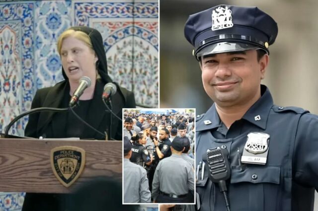 Didarul Islam foi promovido à primeira classe de detetive pelo comissário NYPD Jessica Tisch no funeral

