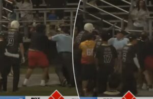 Duas pessoas serão sobrecarregadas após uma luta selvagem na partida de beisebol juvenil de Massachusetts de Massachusetts Dump da tela de luta explodindo em uma partida de futebol.