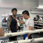 Eumir Marcial é trens com Manny Pacquiaoo no Knuckleheads Boxing Sports Hall em Las Vegas antes da luta contra o Mario Barrios.