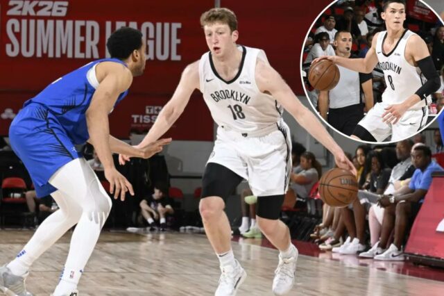 Danny Wolf, que marcou 18 pontos, quer se mudar enquanto vence no Summer League Nets 94-90 sobre o Magic em 16 de julho de 2025.