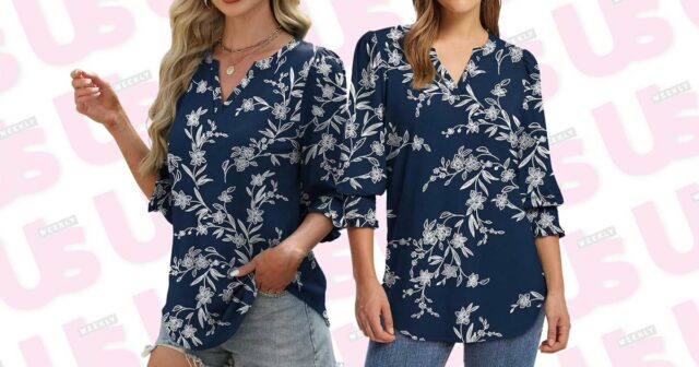 Esta blusa amigável para o escritório oculto das axilas e é um desconto de 50%

